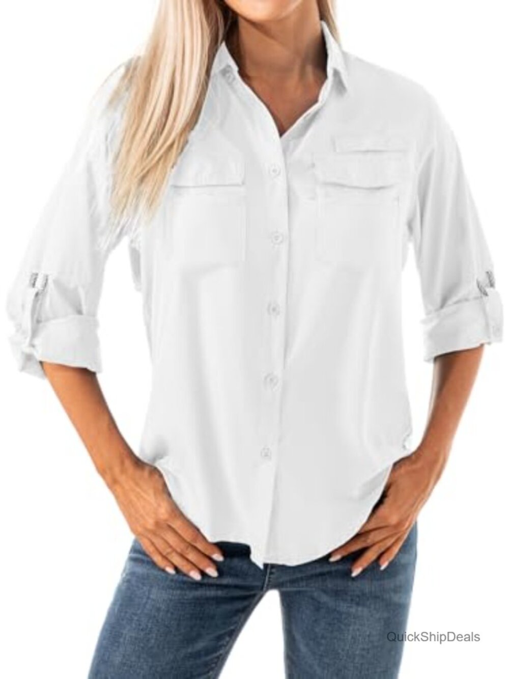 Womens Safari Shirt Long Sleeve SPF Quick Dry Fishing Hiking Sun Shirt